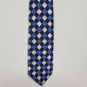 Bullock & Jones Classic Blue and White Checkered Men's Silk Tie